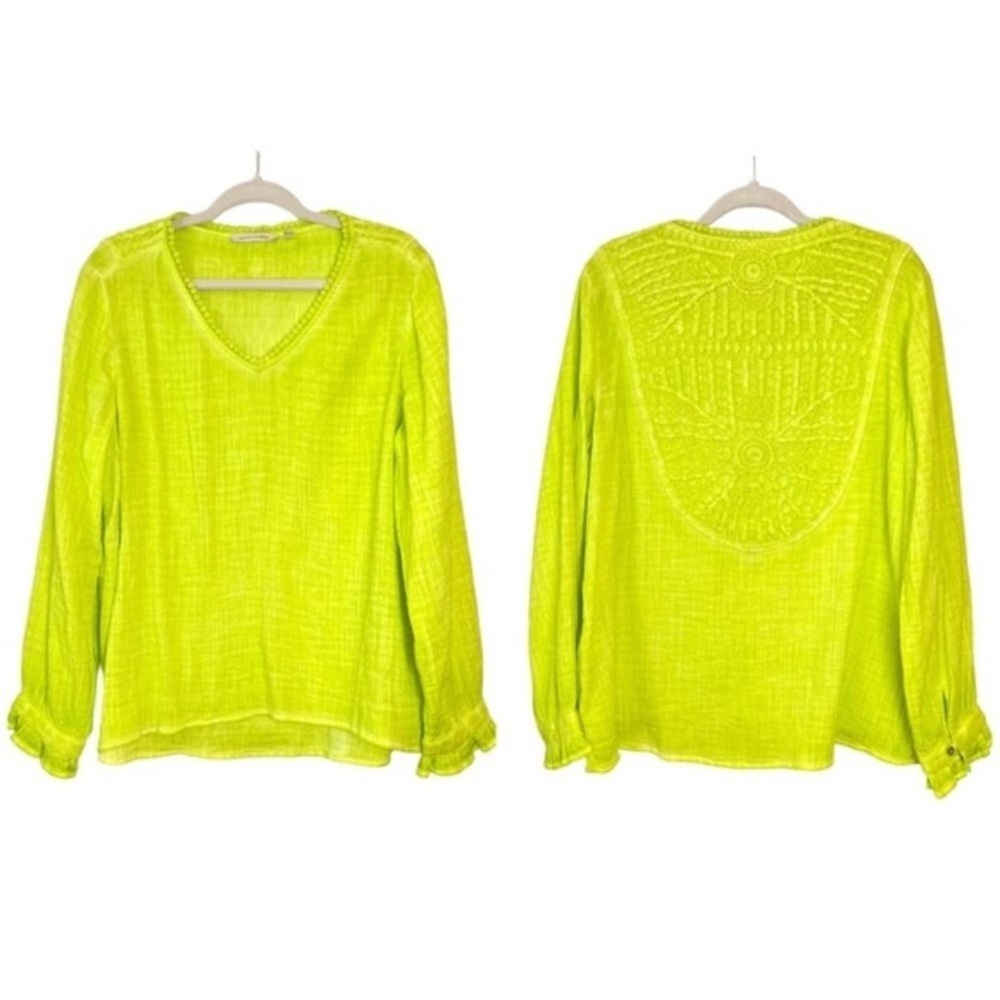 Soft Surroundings Neon Yellow Gauze Crochet Back Top size L nwt